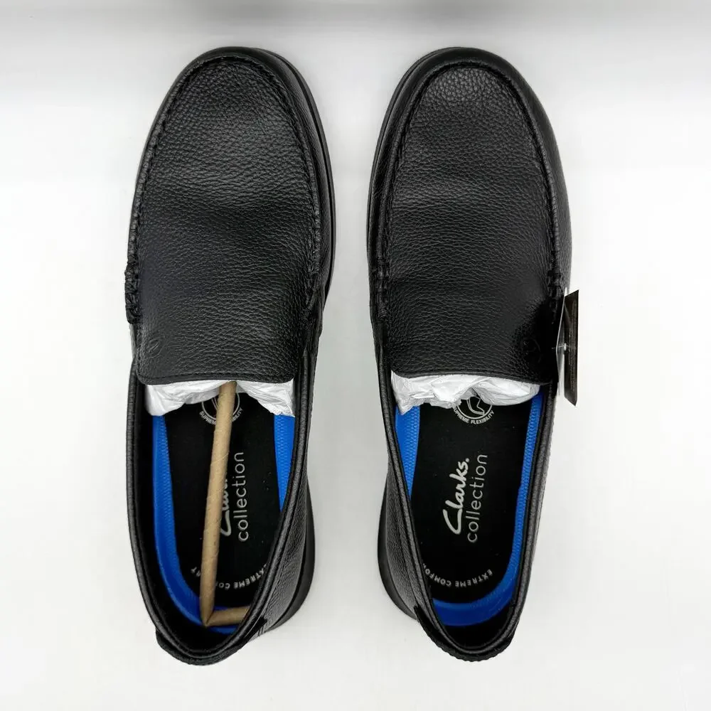 Clarks Mens Flexway Step Loafers LEFT 8 Wide RIGHT 7.5 Wide Black Leather EUC